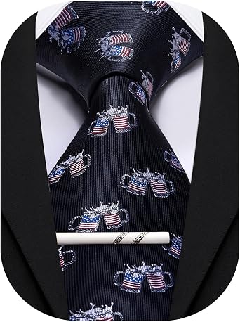 Barry.Wang Silk Ties for Men Fun Necktie and Tie Clip Set for Wedding Party Business Formal Extra Long