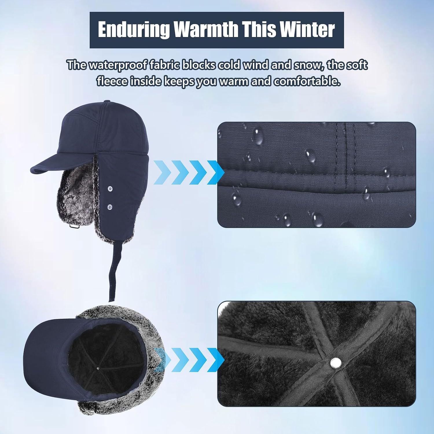 Winter Trapper Hat - Thermal Hats Removable Mask & Earflaps, Fleece Lined Russian Winter Cap Men Snow Ski Hunting Cycling