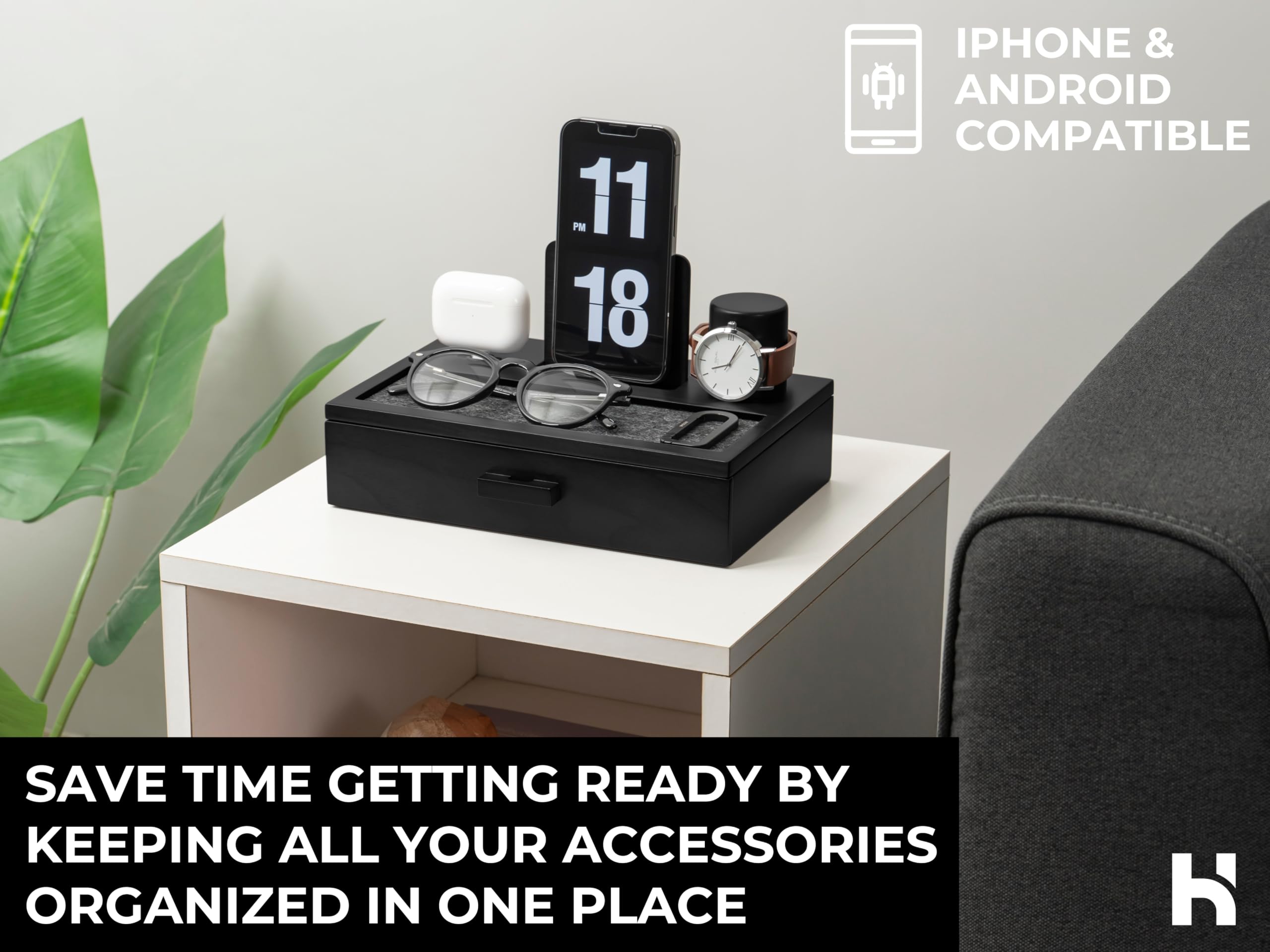 Holme & Hadfield Premium Wooden Phone Docking Station - Dettaglio