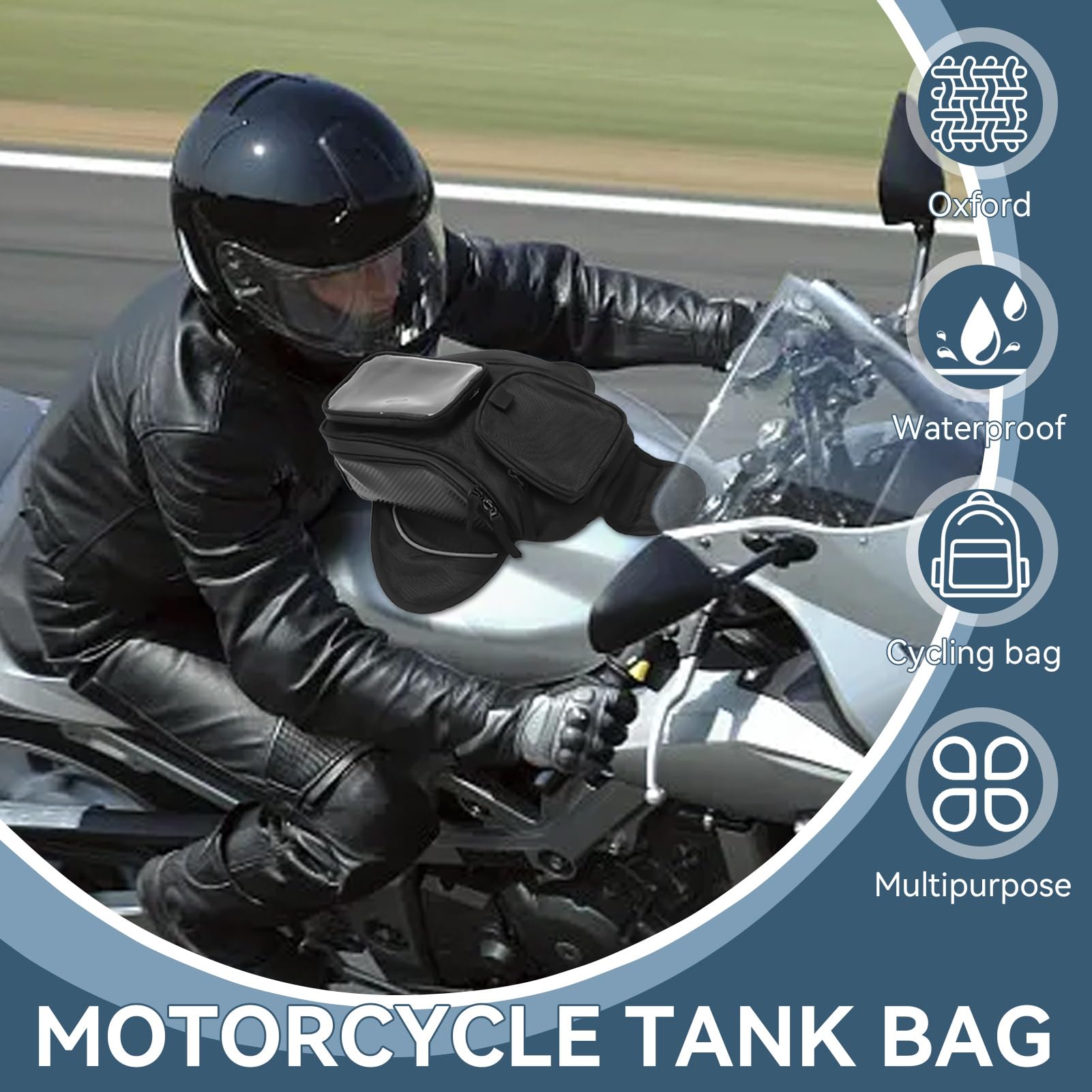 Borsa da Serbatoio per Moto, Zaino Decorativo in Tessuto Oxford Impermeabile Resistente all'usura Zaino Magnete Navigazione Bisaccia per la Guida
