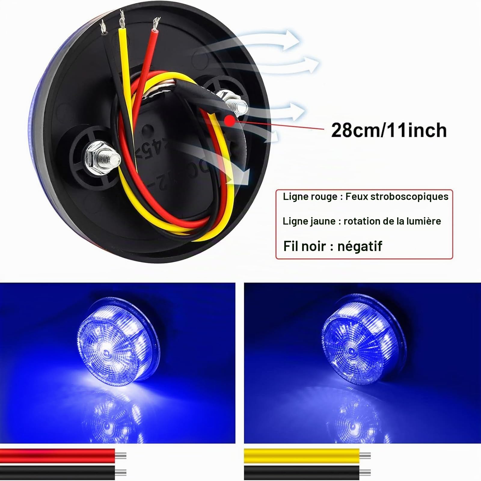 Gyrophare Stroboscopique à LED 24V, Lampe d'urgence Clignotant de Sécurité pour Camions, Tracteurs, Chariots élévateurs, Constructions d'autobus, Jaune