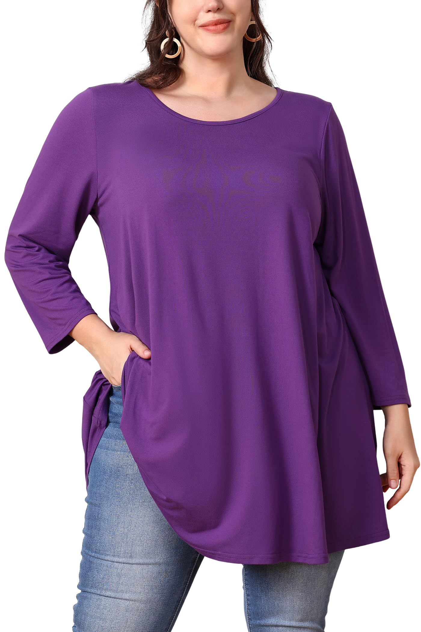 Loveliin Plus Size Tunic Tops for Women 3/4 Sleeve Loose Fit Swing Tunics Dressy Casual Floral Top to Wear with Leggings