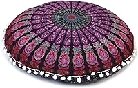 Vista 20 de CRAFT KALA Funda de almohada bohemia redonda grande de 32 pulgadas, funda de puf bohemia con mandala, funda de almohada de meditación, funda