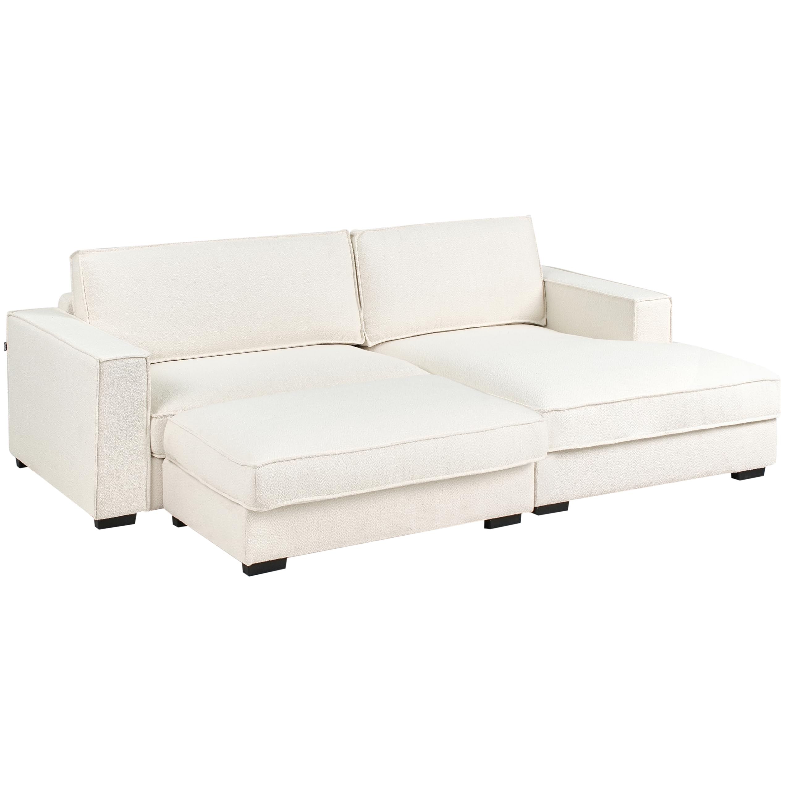Ecksofa mit Ottomane Bouclé linksseitig creme weiß 3-Sitzer modern Renders