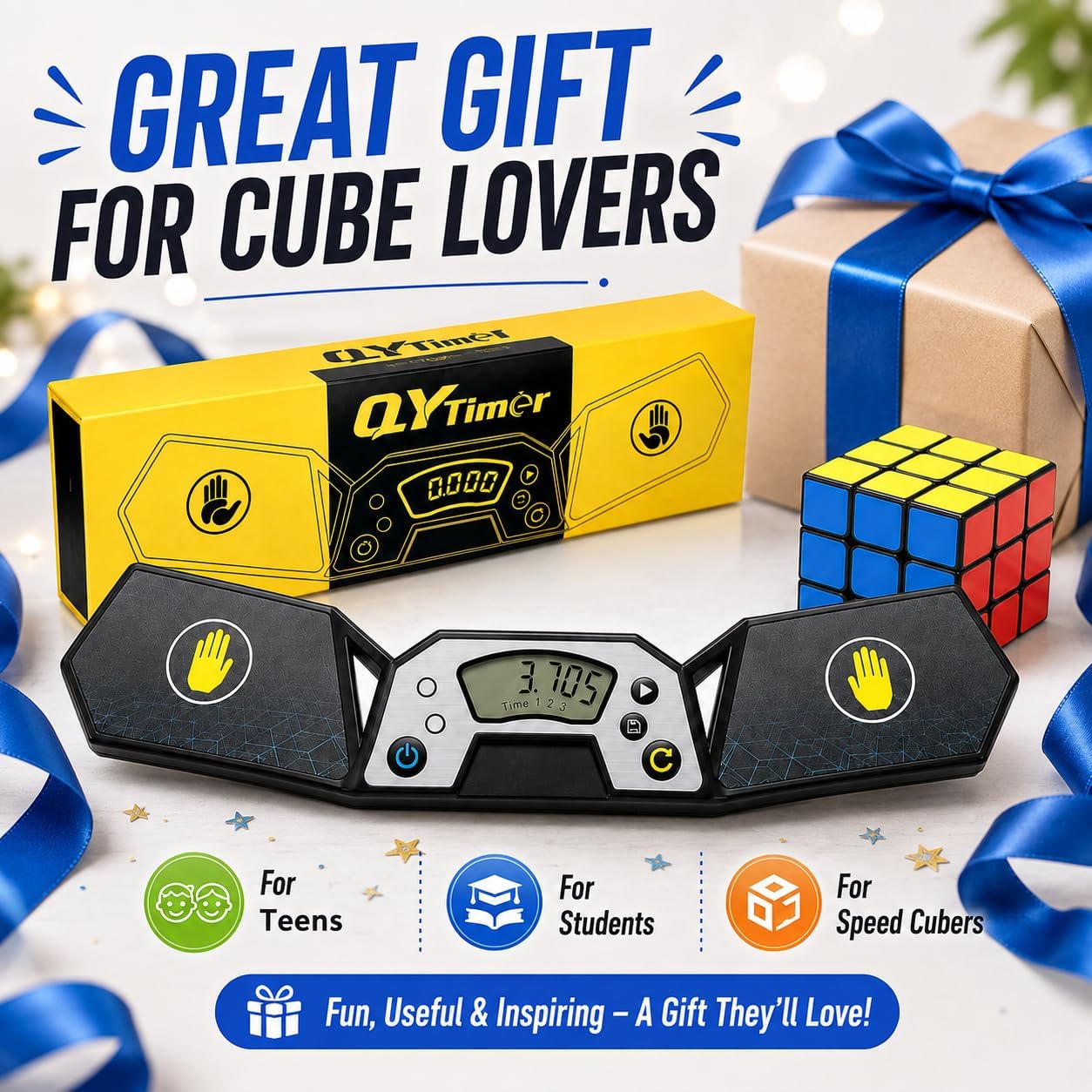 Speed Cube Timer, Accurate to 0.001s, Professional Touch Control Timer with Display, Stack Competition Clock with Memory Function, Portable Race Clock a Great Gift for Teens and Cube Players