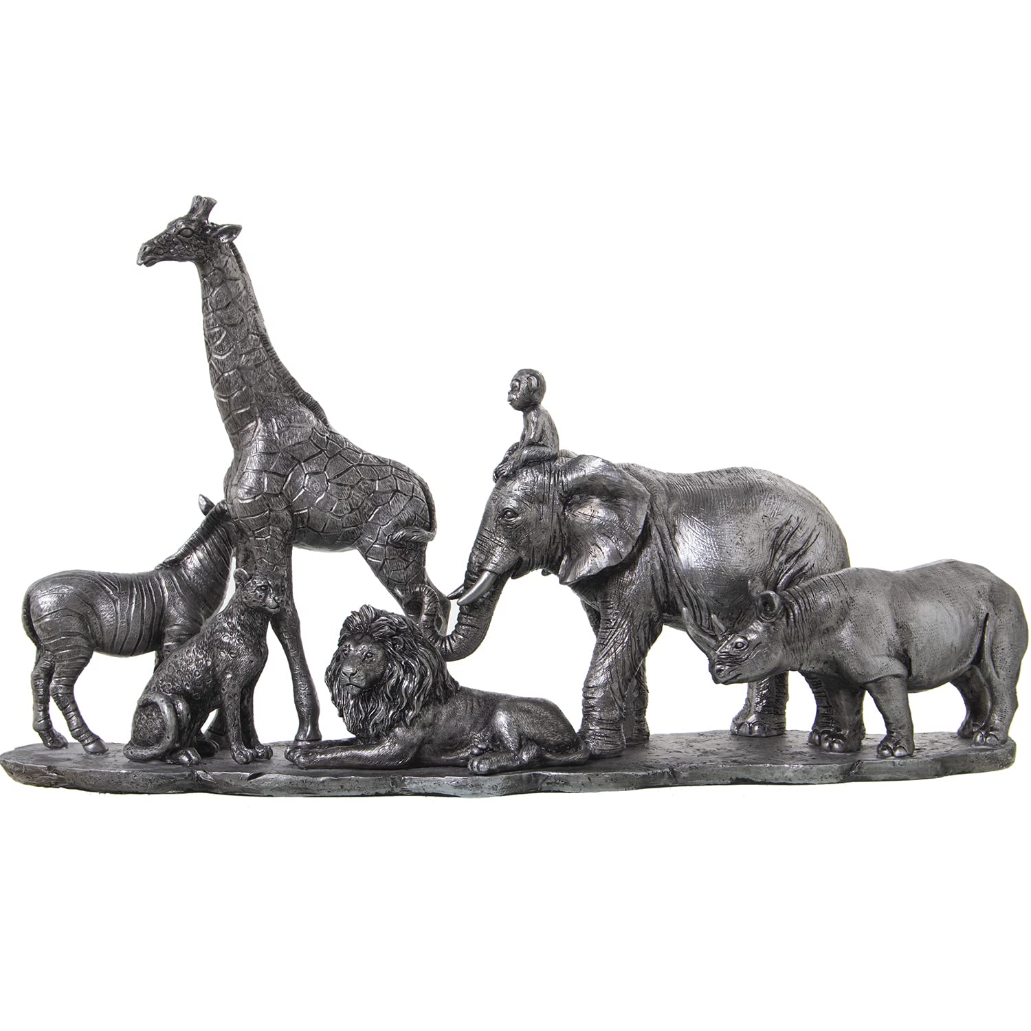 Figura de Animales de la Selva de Resina en Plateado 52x14x29cm