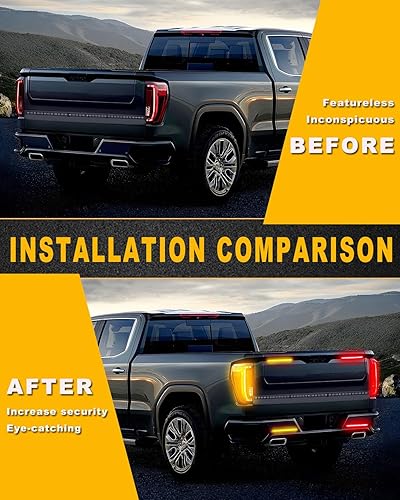 Miniatura 5 de Tira de luz de freno de 14 pulgadas, luz intermitente de flujo secuencial dinámico ámbar y rojo, luces traseras de día de conducción, barra de luz