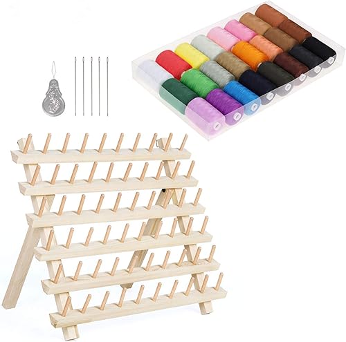 Hilo de coser de 24 colores, 1000 yardas cada uno para máquina de coser + 50 hilos de coser y bobinas MOOACE para máquina de coser