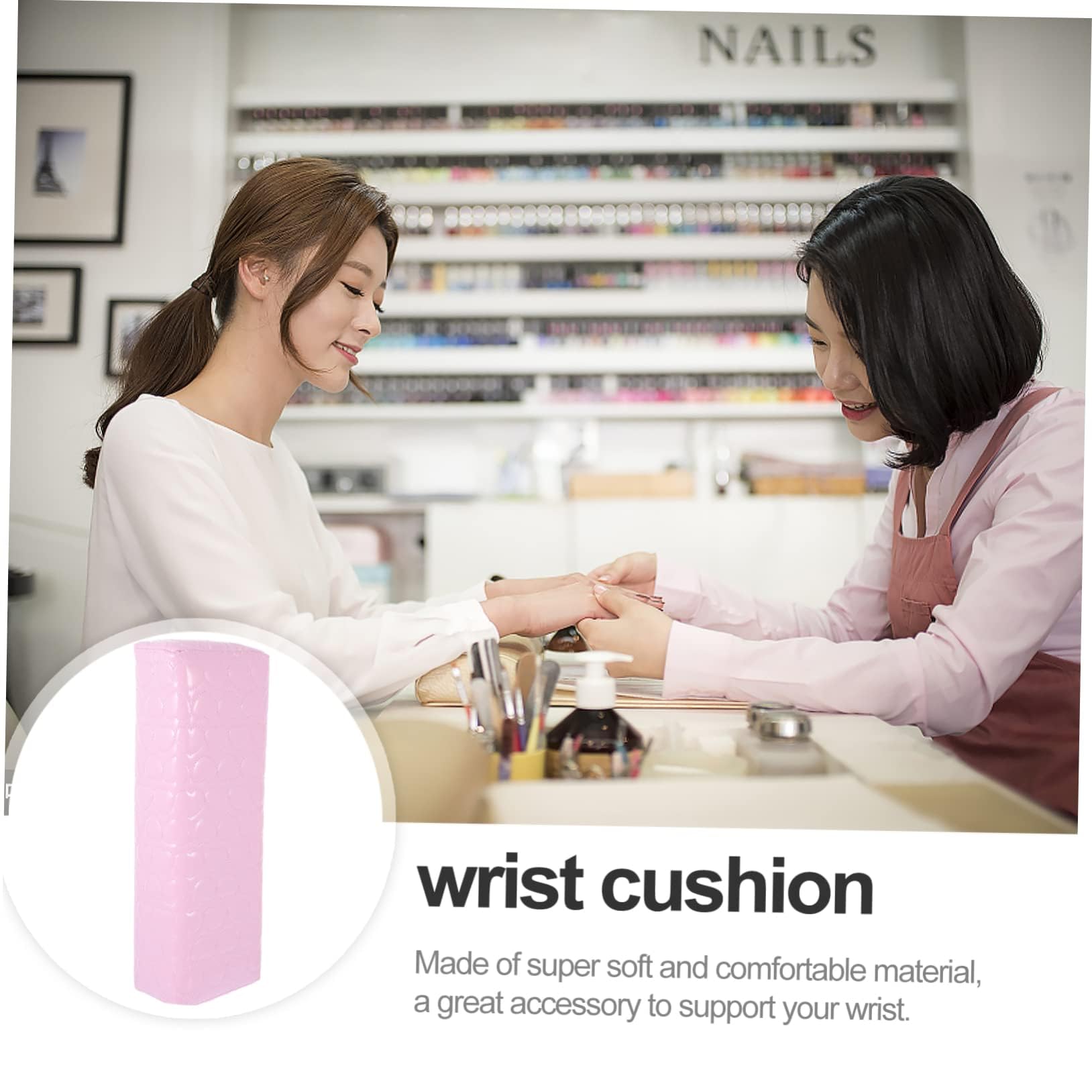 Kira Nail Arm Rest Hand Cushion, Stripe Leather Nail Pillow Hand Rest Pillow Salon Armrest Cushion Manicure Nail Art Pillow Accessories Tool Square Shape (Light Pink) 4