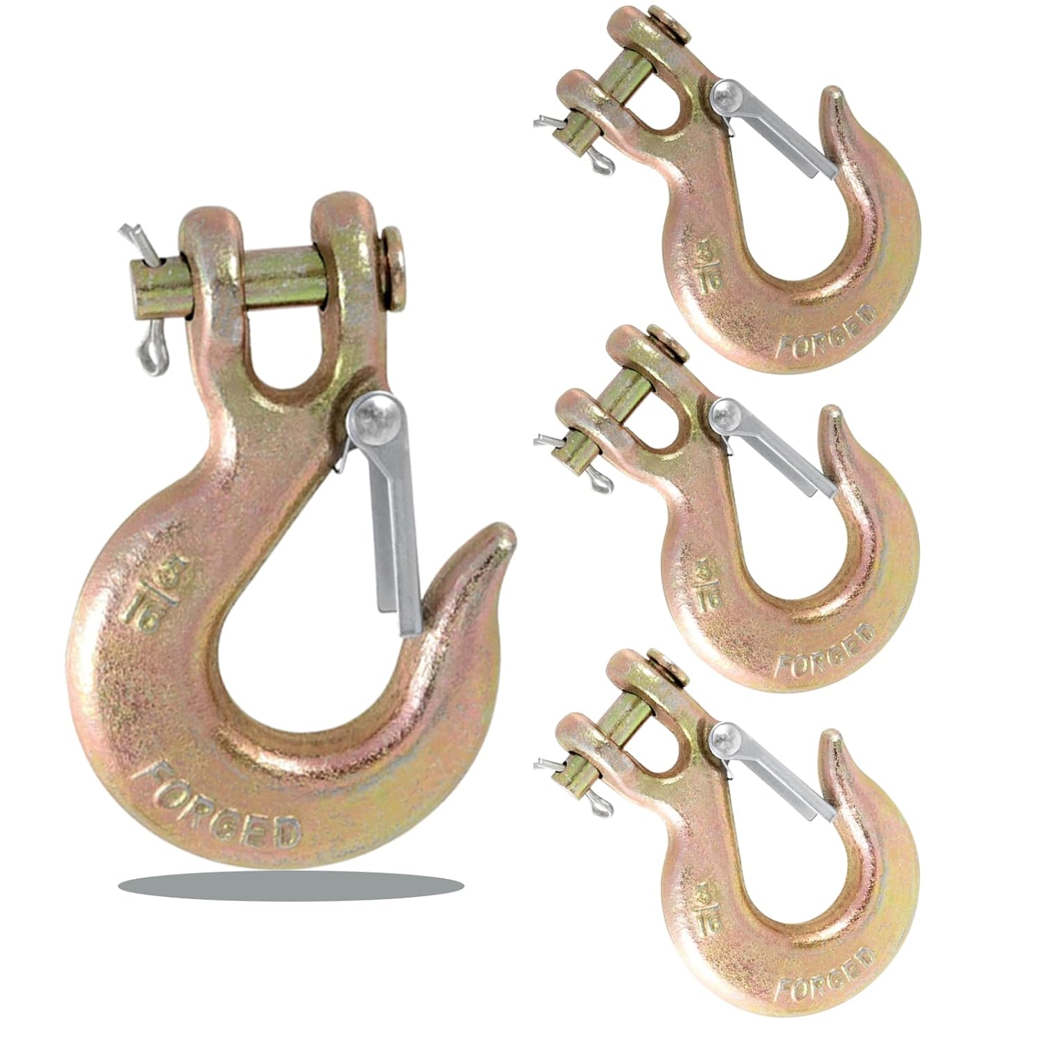 4 Pack 5/16" Heavy Duty Chain Hook, Grade 70 Forged Steel Clevis Slip Hook with Safety Latch for 5/16" Truck Transport Chain,18000 Lbs Working Load Limit, Safety Chain Hooks, Trailer Safety Hook