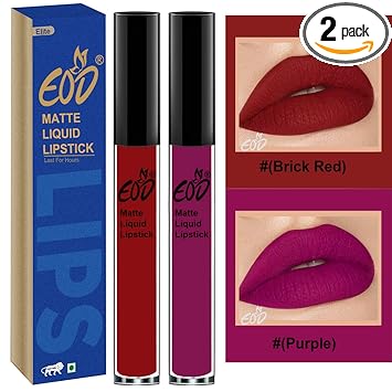 EOD® Elite Collection Long Lasting Waterproof 100% Vegan Made in India Matte Liquid Lipstick Combo of 2 Lip Gloss(Maroon, Purple)