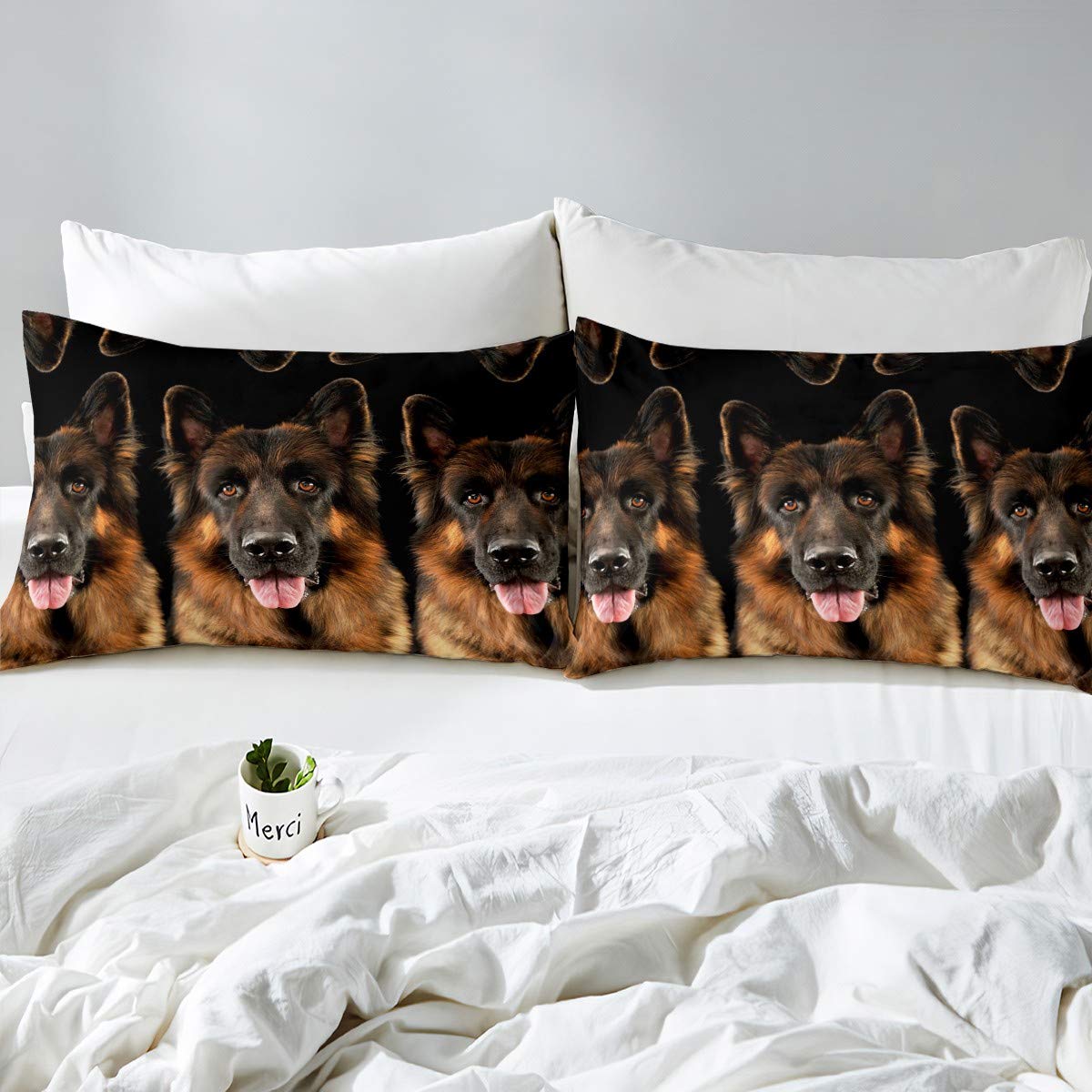 Set Biancheria Da Letto Con Cane Pastore Tedesco - Copripiumino 135x200 Cm E Federa 80x80 Cm, Reversibile, In Microfibra Morbida, Con Cerniera E Nastri Angolari - 2