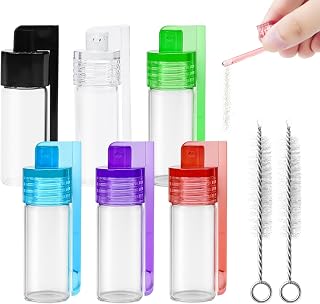 6 Pack Spice Containers with Spoon, Mini Glass Spice Dispensers with Spoon Kit Travel Spice Containers Portable Salt and Pepper Shakers with 2 Cleaning Brushes for Camping Outdoor Picnic