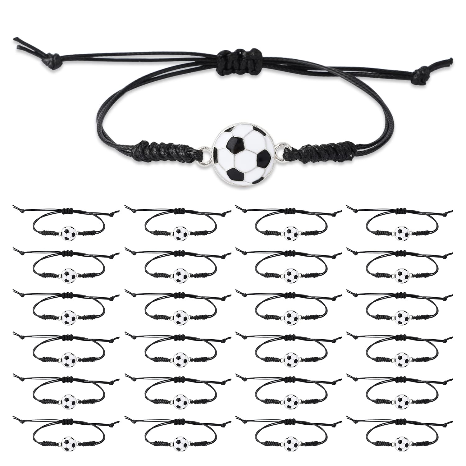 SAVITA24pcs Soccer Bracelets, Adjustable Football Charm Bracelet Braided Rope Bracelets with Football Charm Decoration Gifts Party Favors for Teens Boys Men Sport Players, 10.3 inch