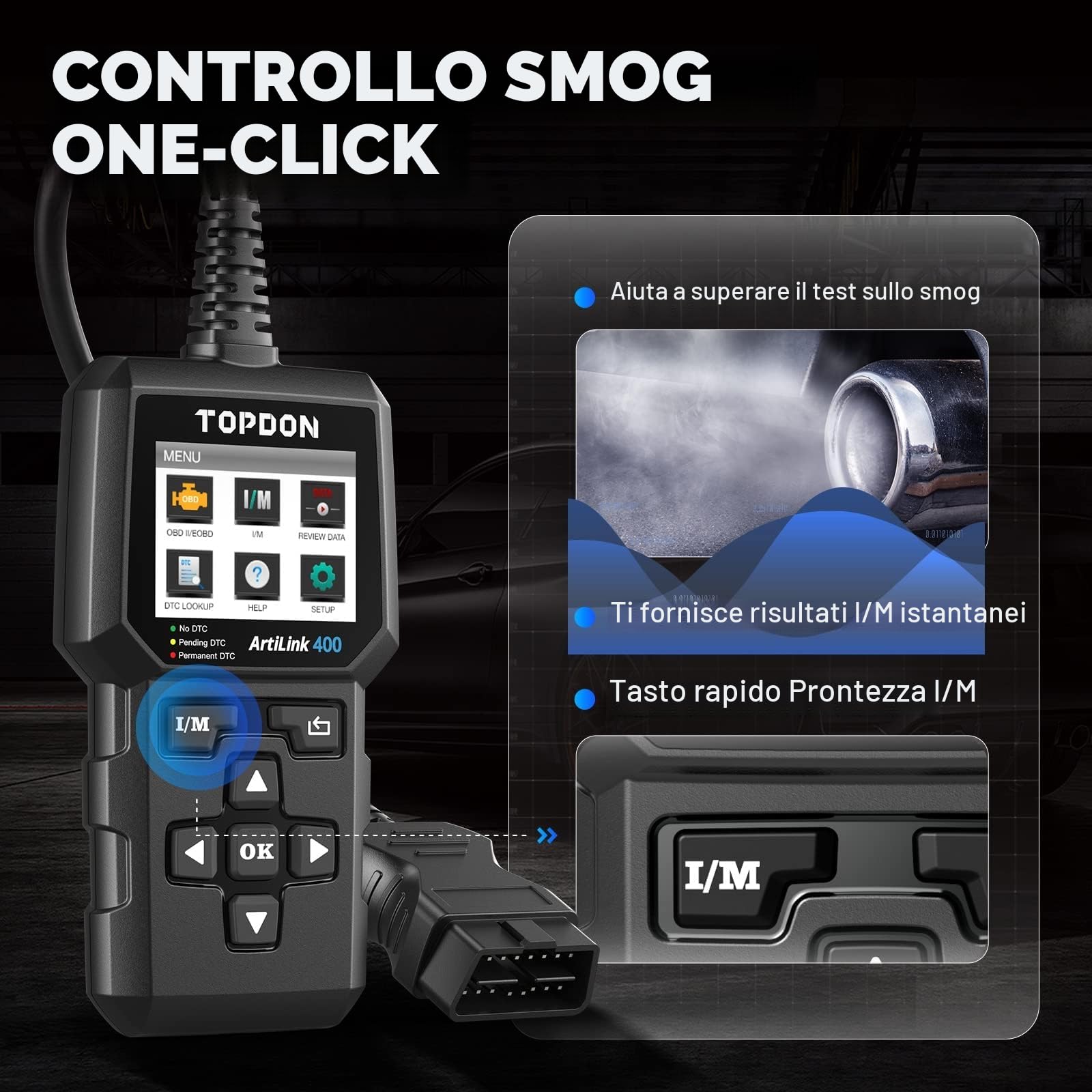 TOPDON Lettore di codici OBD2 AL400, 10 funzioni OBD2, spia del motore del controllo, test delle emissioni, test del sensore O2, EVAP, aggiornamento gratuito a vita
