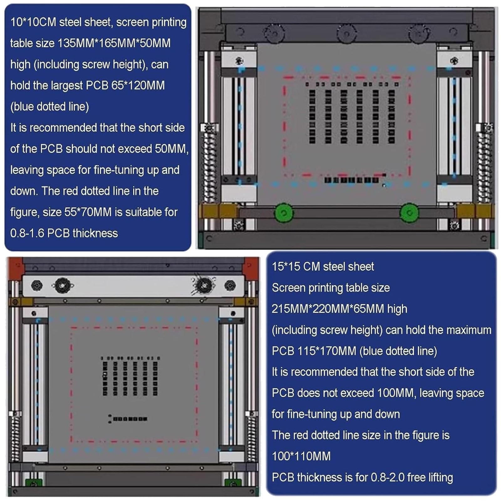 Troqullium Máquina de impresión de plantilla de PCB ajustable | Con construcción duradera de aleación de aluminio, for prototipos de placa de circuito y ensamblaje SMT(20cm)