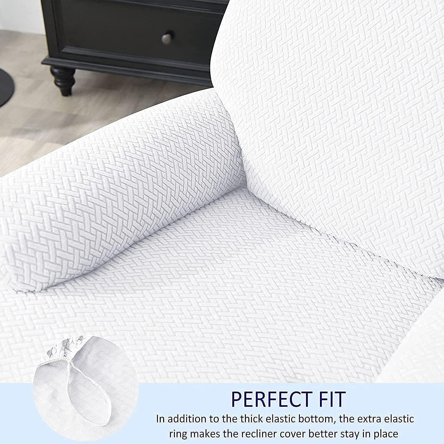 Stretch Recliner Chair Covers, 4-Pieces Leather Recliner Covers Single Theater Reclining Sofa Slipcover with Elastic Bottom Jacquard Furniture Protector Couch Cover (White)
