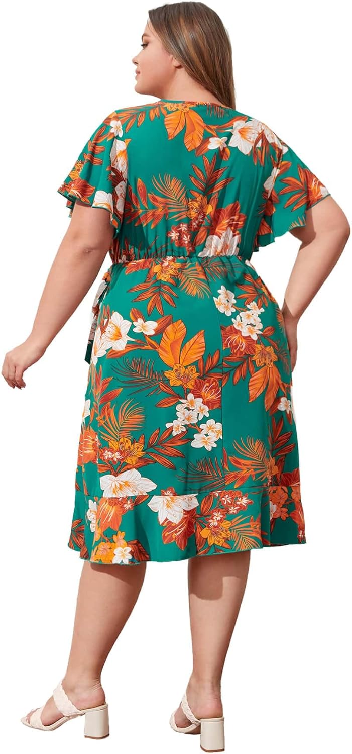 Floerns Women's Plus Size Short Sleeve Wrap V Neck A Line Floral Dress - Image 2