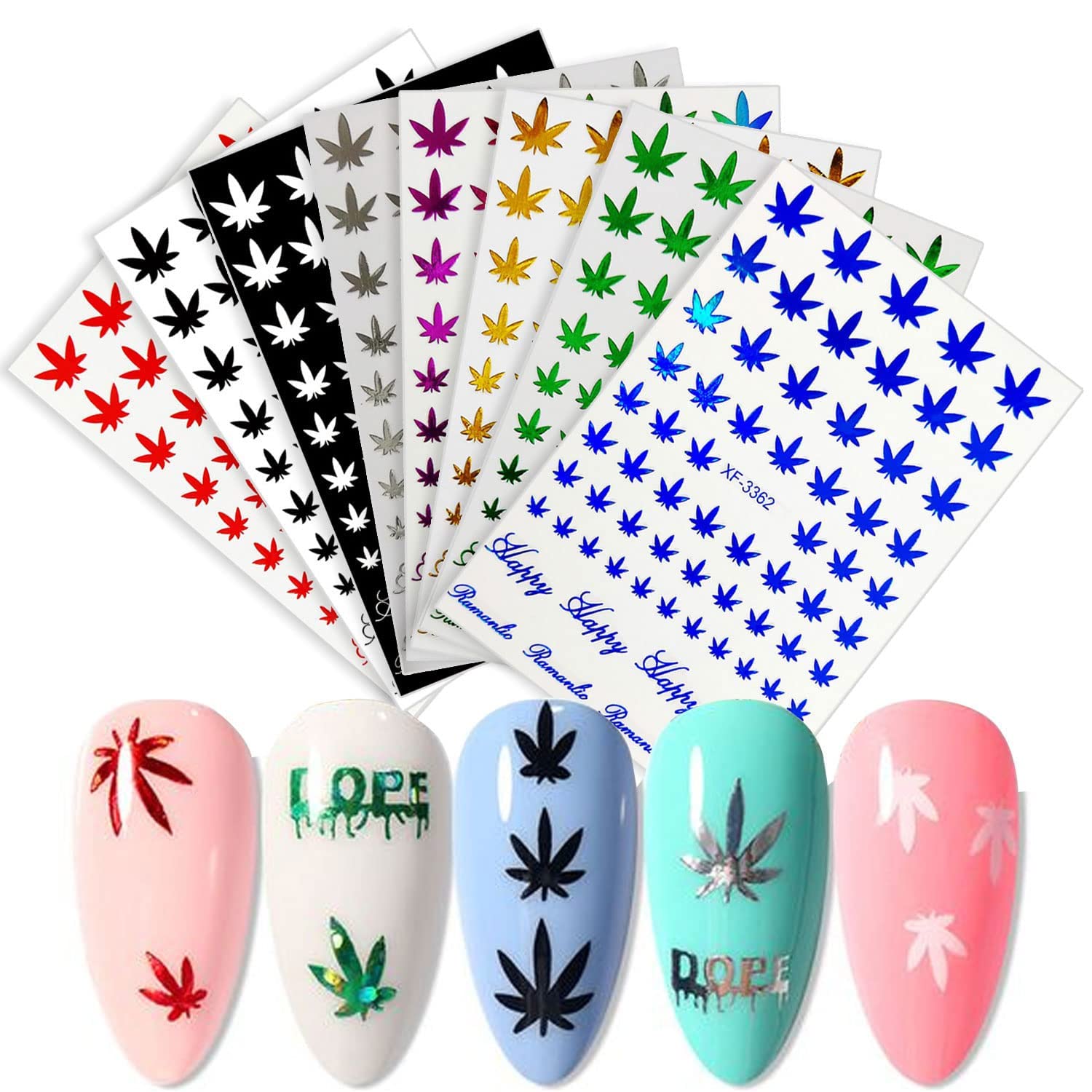 8 Sheets Maple Leaf Nail Art Stickers Decals 3D Self-Adhesive Fall Nail Stickers Holographic Laser Maple Leaf Letter Thanksgiving Nail Decorations Manicure Accessories (Maple Leaf)