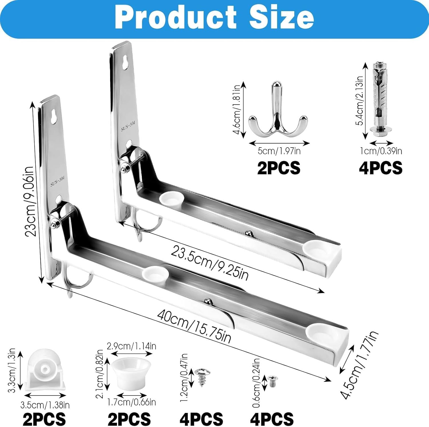 2 Microwave Wall Bracket, Universal Microwave Bracket Folding Shelf Bracket for Microwave Stainless Steel Wall Microwave Frame with Mounting Accessories Silver — view 2
