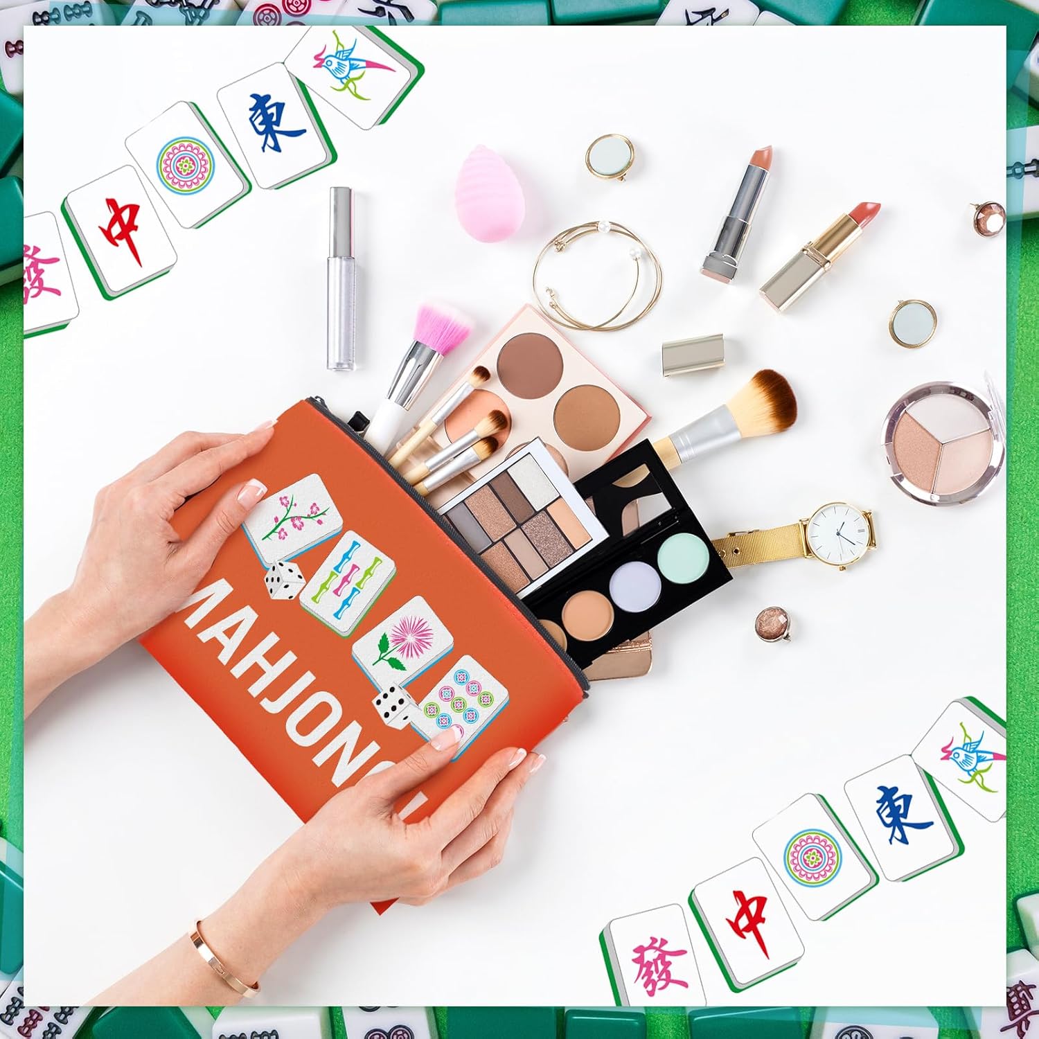 9 Pcs Mahjong Cosmetic Bag Gifts for Women Mahjong Makeup Bag Mah Jong Zippered Pouch for Lover Player Mothers Birthday Party Lucky Mah Jong Gift Coquette Accessories (Styles 1) - Image 3