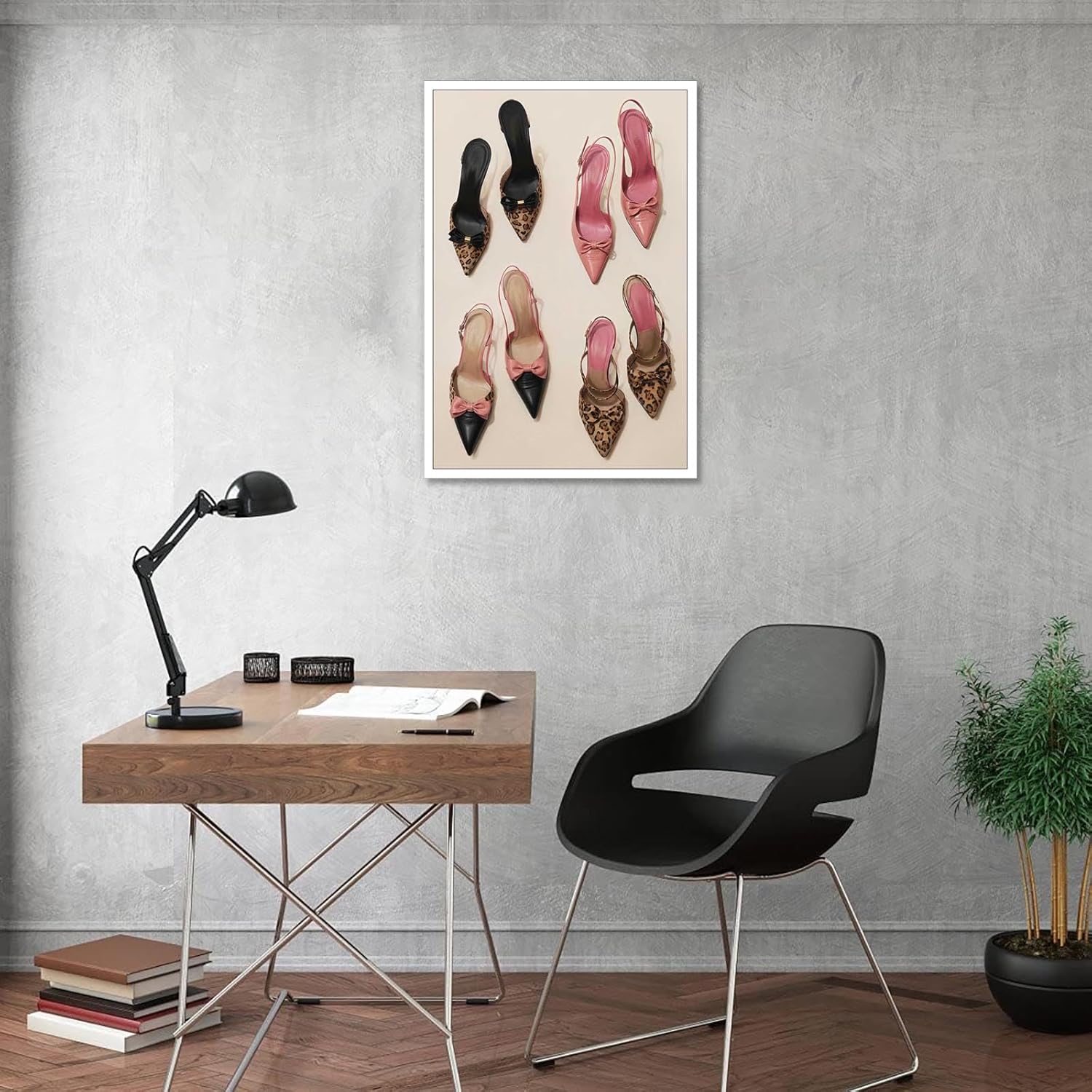 Pink Heel Leopard Posters Trendy Bow Leopard Heels Canvas Wall Art Coquettish Preppy Girly Decor Pink Sexy Aesthetic Prints Painting For Dormitory Bedroom Apartment 16x24in Unframed