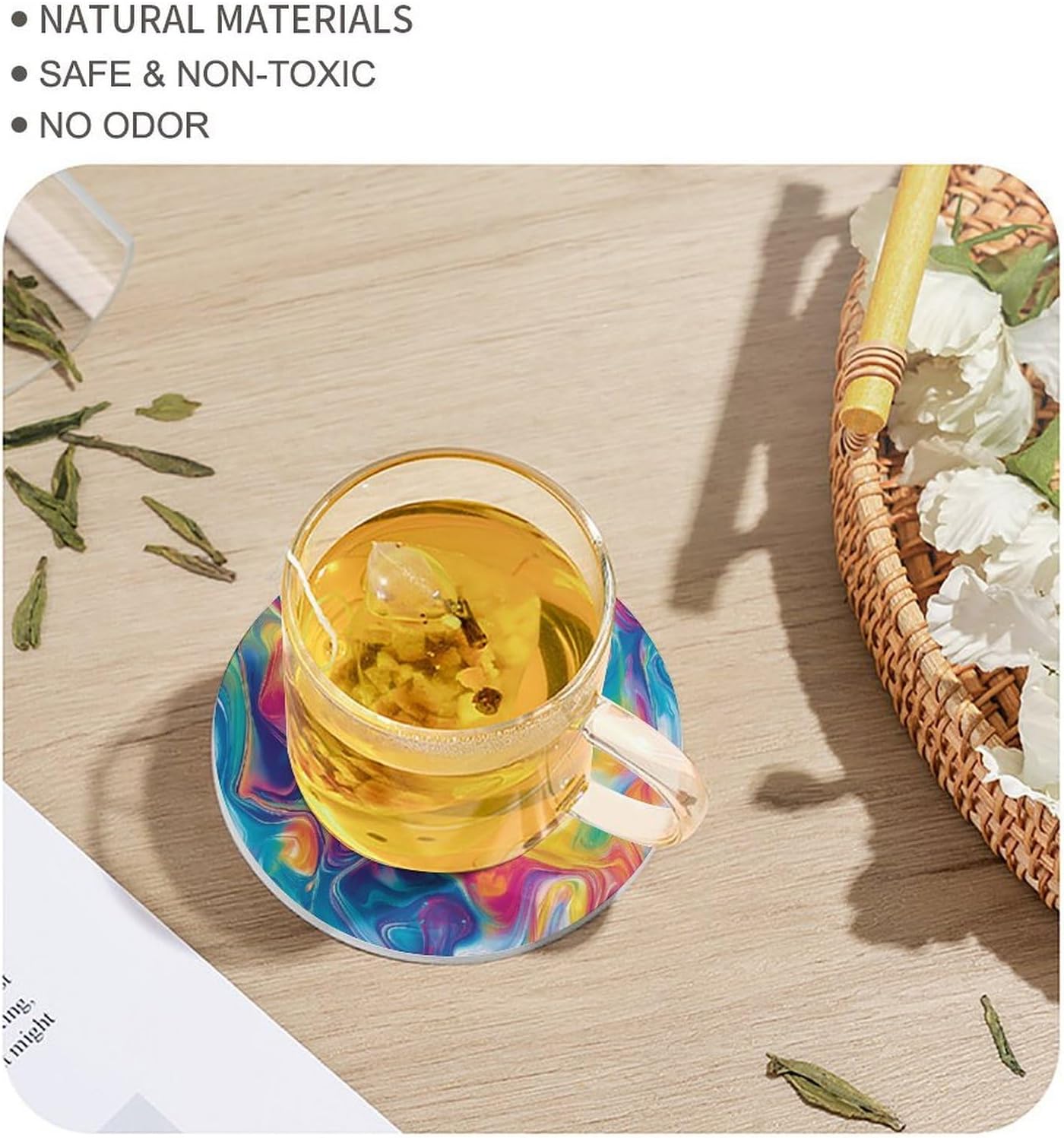 PsychedelicRainbow Round Ceramic Coasters Print Drinks Absorbent with Cork Base for Home Decor Gifts 4 Inch