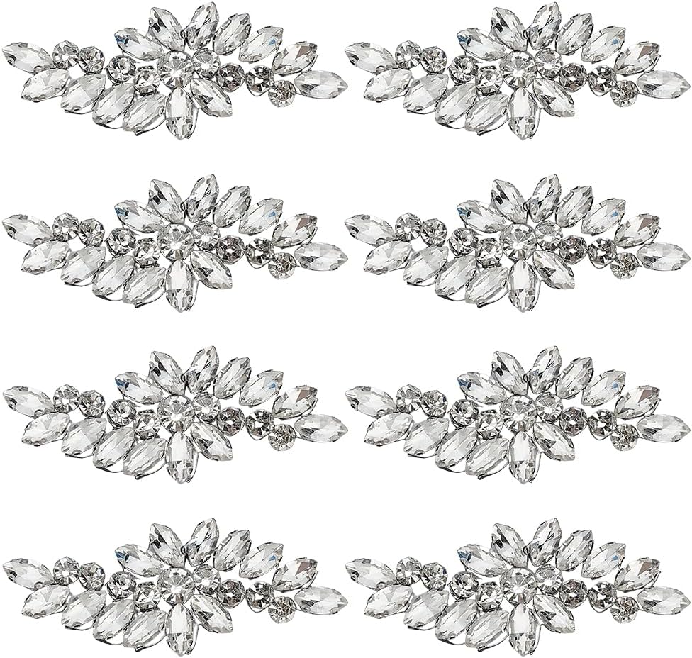 FREEBLOSS 8pcs Rhinestone Applique Iron on Patch Wedding Dress Appliques Rhinestone Hot Fix Applique Dress Embellishments Sewing Appliques for Bridal, 3.2x1.2inch
