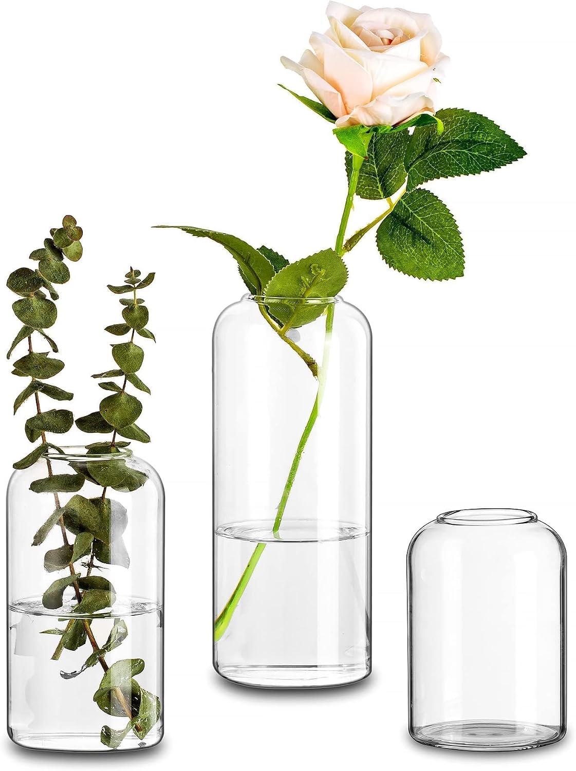 Glasseam Glass Bud Vases for Centerpieces, 3Pcs Modern Clear Small Vase Set