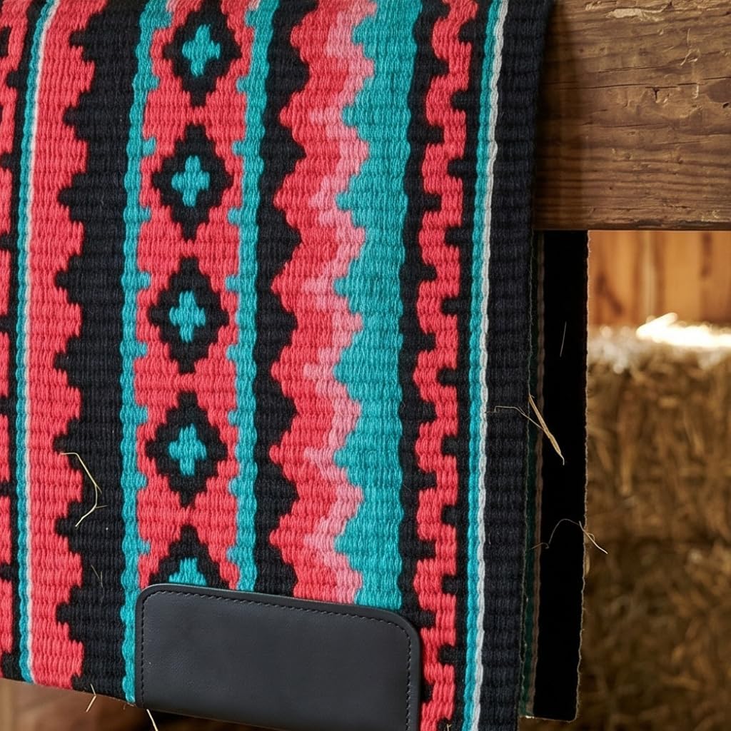 Western Show Saddle Pad/Blanket for Horses - Handmade Wool Saddle Blanket with New Zealand Design, Thick, Durable & Comfortable for Horse Riding (36” L x 40” W x 1) M21