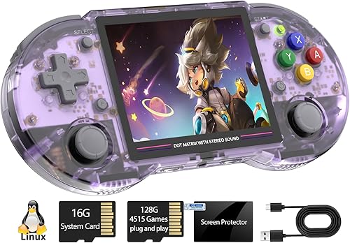 RG353PS - Consola de juegos de mano retro de 3.5 pulgadas, pantalla IPS Linux OS RK3566, reproductor de juegos de 64 bits con tarjeta TF de 128 G