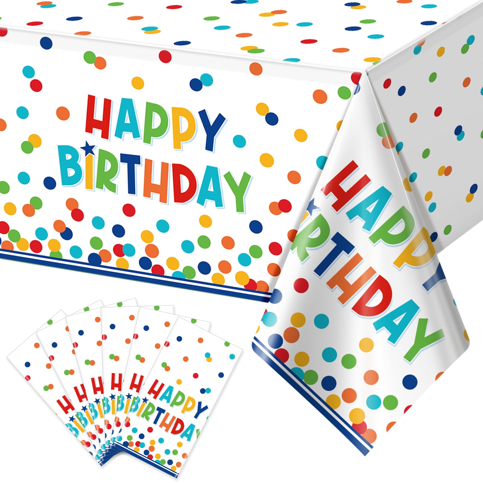 6 Pack Happy Birthday Plastic Tablecloth Decorations,Disposable Colorful Polka Dots Table Cloths,Rectangle Waterproof Table Cover for Girls Boys