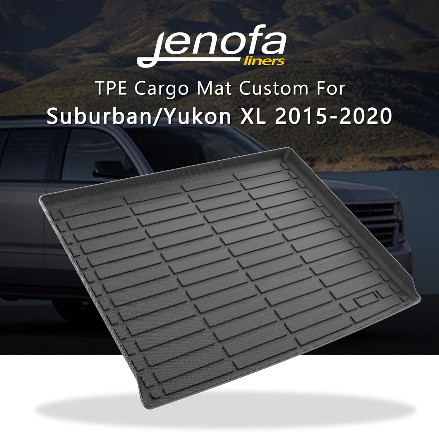 Jenofa-Cargo Mats for 2015-2020 Chevy Suburban & GMC Yukon XL & Cadillac Escalade ESV Cargo Liner All Weather Trunk Mats Custom Fit Waterproof Durable Trunk Liners Accessories Black 2 For Suburban/Yukon xl 2015-2020 cargo mat