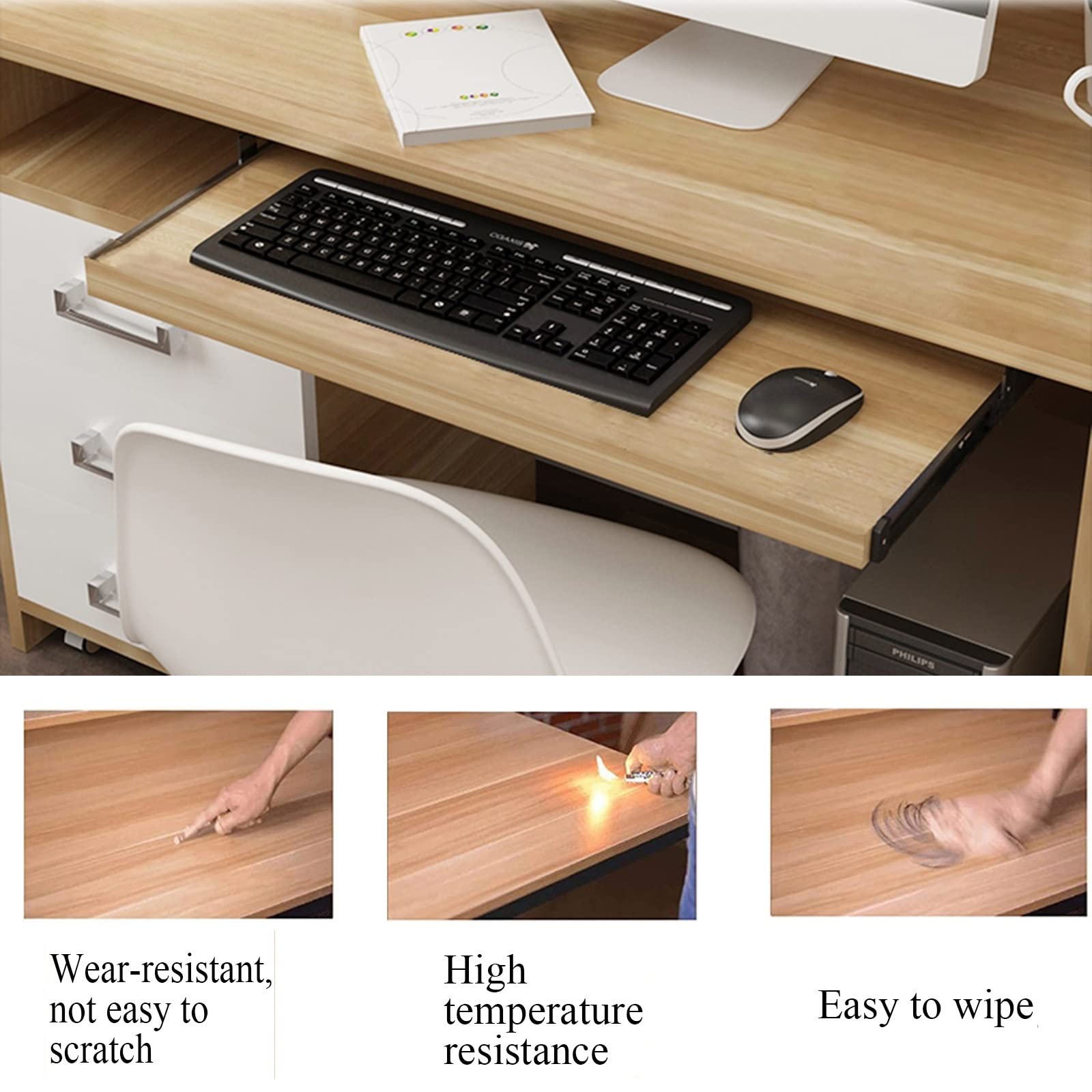 Drewniana Półka Pod Klawiaturę Pod Biurko – Do Organizerów Na Klawiaturę I Myszkę – Regulowana, Wysuwana Półka Na Biurko – Ergonomiczna/Poprawiająca Postawę – Wysuwana Półka Na Klawiaturę, Biała, 70