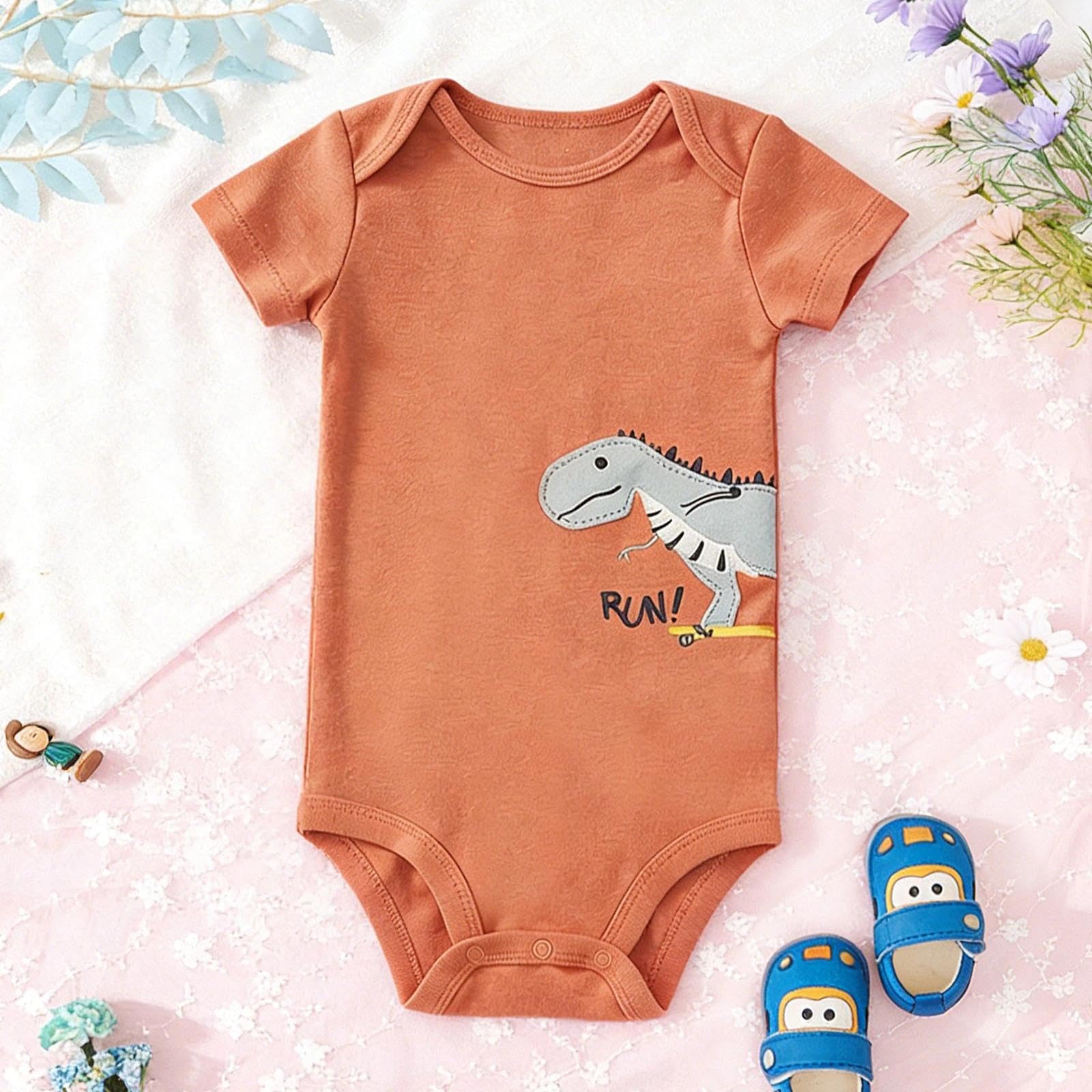 Bodis de algodón de manga corta con cierre a presión, diseño de estampado, mamelucos acanalados para uso diario, ropa de verano — view 8