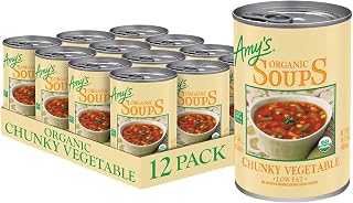 Amy's Organic Chunky Vegetable Soup, Vegan Gluten-Free Low-Fat, 14.3oz Cans (Pack of 12) - Healthy Plant-Based Meals