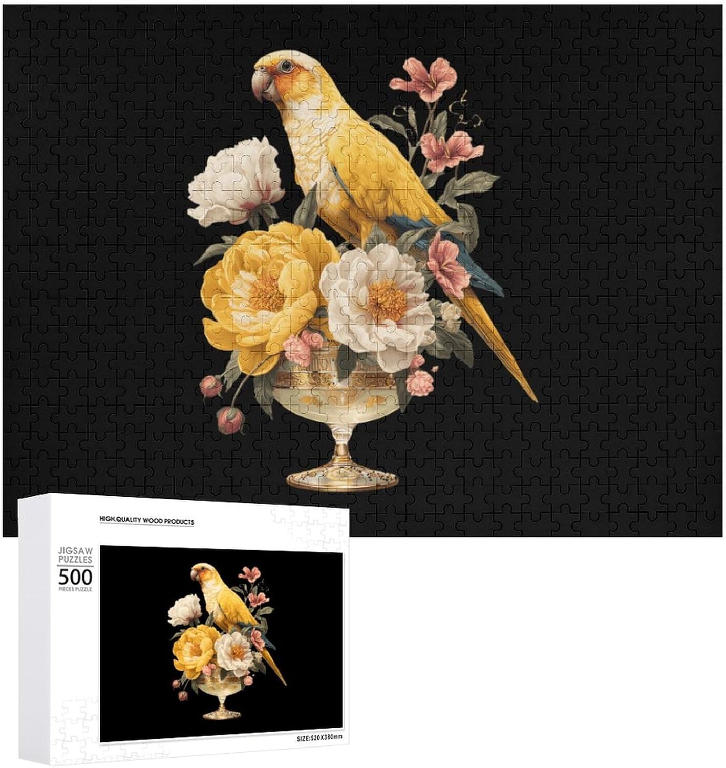 Parrot Cocktail Glass Bird Flowers Puzzles for Adults 500 PCS Wooden Jigsaw Puzzle Wall Decor Christmas