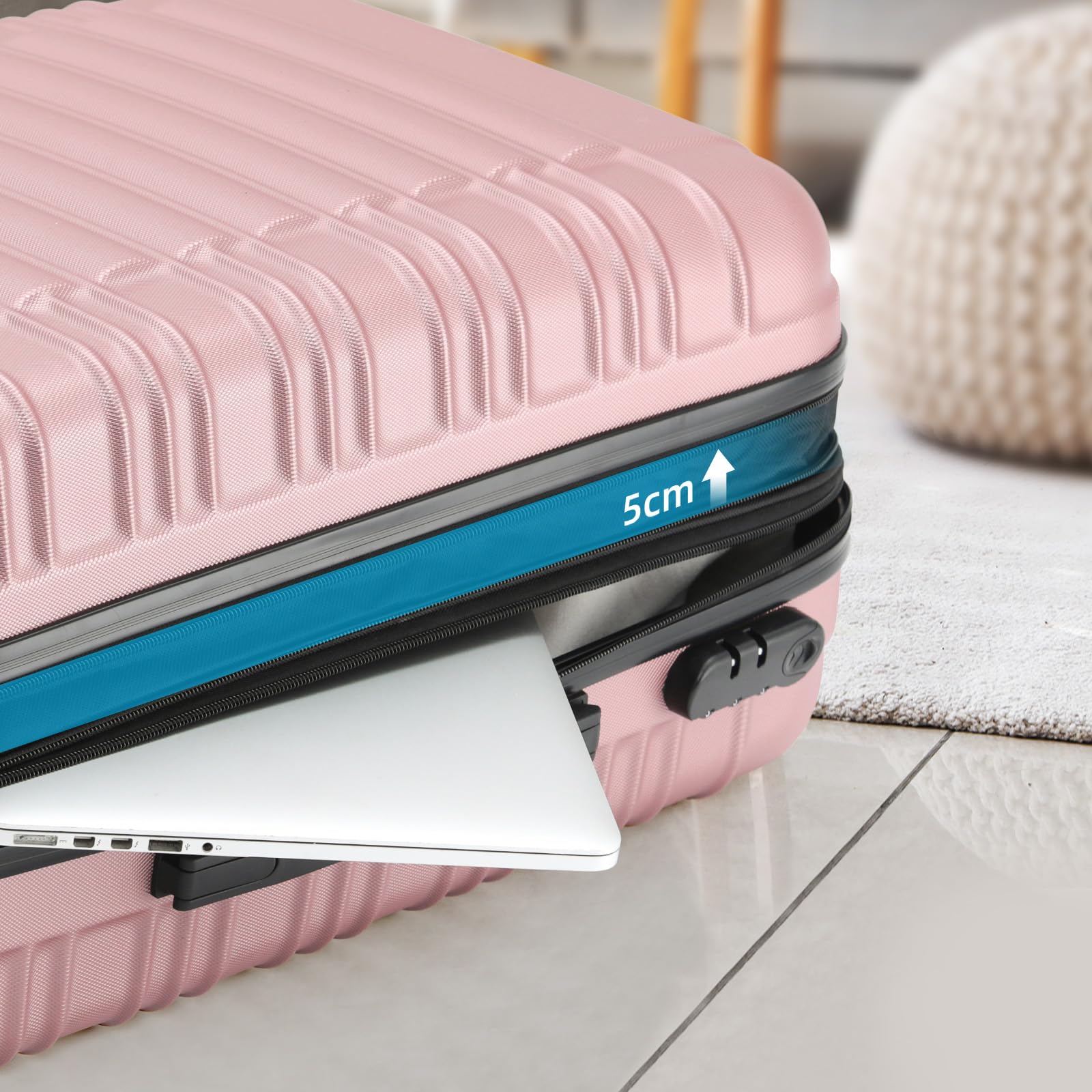 BEIBYE Reisekoffer 2088 Hartschalekoffer Gepäck Koffer Trolley Bordcase Handgepäck M in 14 Farben (Rosagold)
