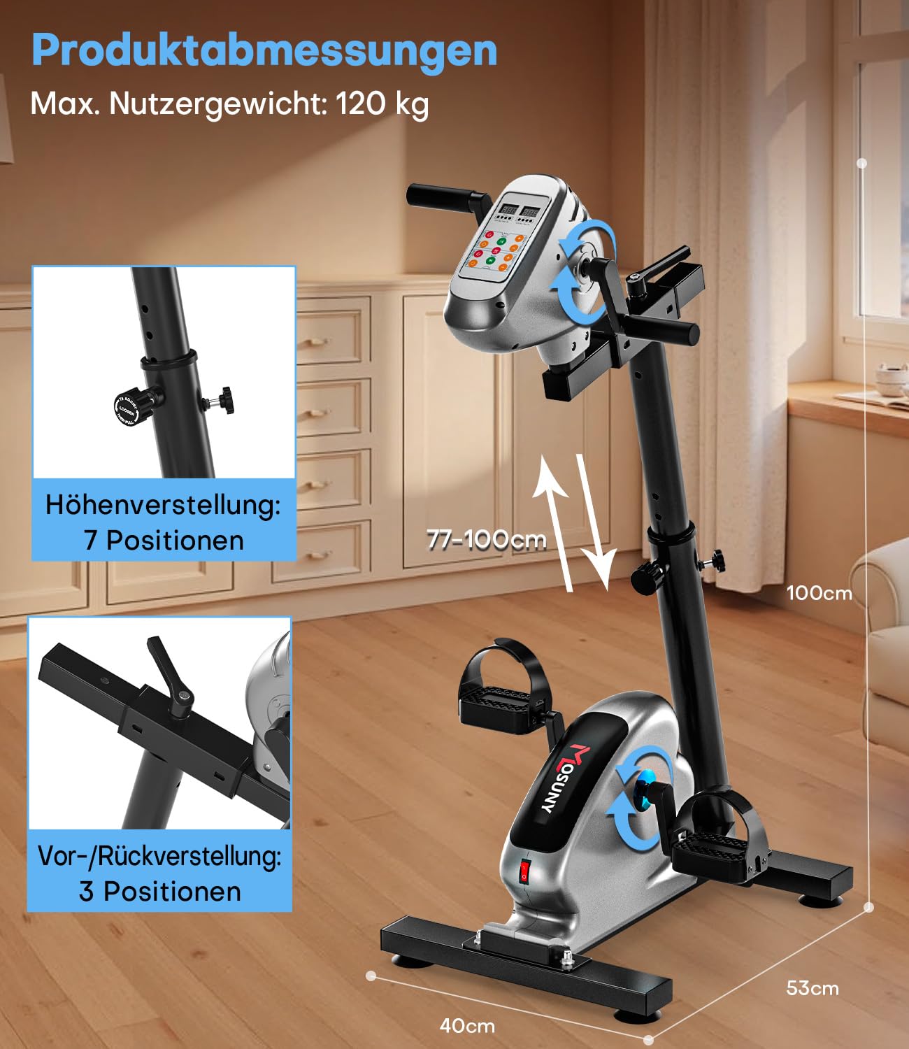 Pedaltrainer 2026 Elektrischer Heimtrainer mit Widerstand und Geschwindigkeit, 2-in-1 Arm- und Beintrainer für Senioren mit großem LCD-Display