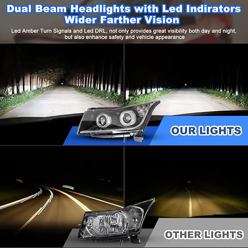 Miniatura 2 de ROXX Conjunto de faros delanteros para Chevy Cruze 2011, 2012, 2013, 2014, 2015, proyector de luz alta y baja con luz DRL, luces direccionales ámbar