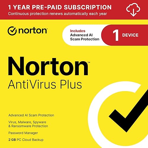 Norton AntiVirus Plus 2023 , Antivirus software for 1 Device with Auto-Renewal - Includes Password Manager, Smart Firewall and PC Cloud Backup