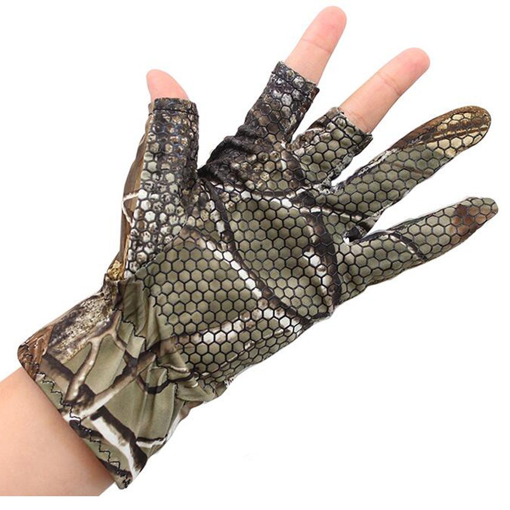 AGadget Men Fishing Hunting Gloves Sun Protection Fingerless Camouflage Breathable Anti-Slip Waterproof Outdoor Gloves