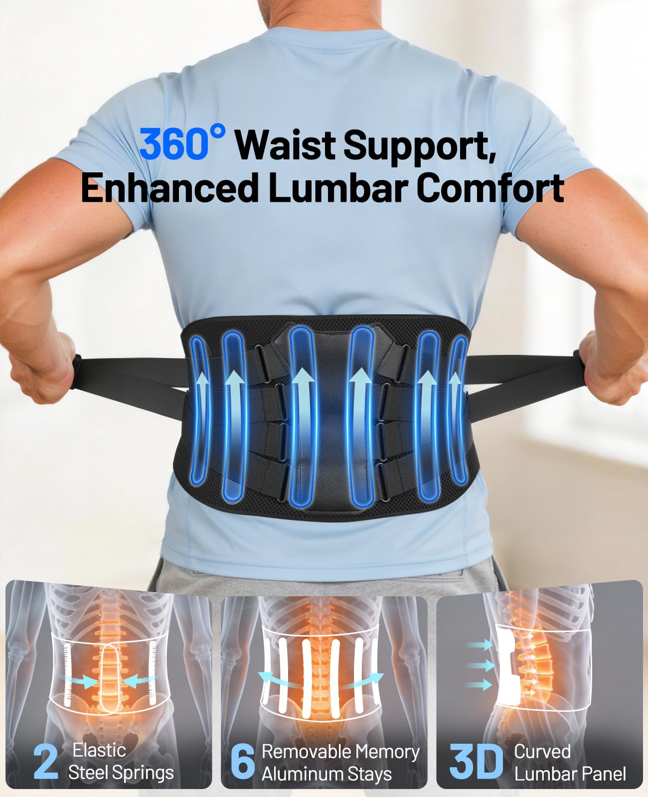 Ceinture Lombaire pour Homme, Ceinture de Soutien pour Soulager les Douleurs Lombaires, Ceinture Lombaire Réglable avec Coussin Lombaire, Ceinture Ergonomique Respirante pour Soulagement Immédiat, XL