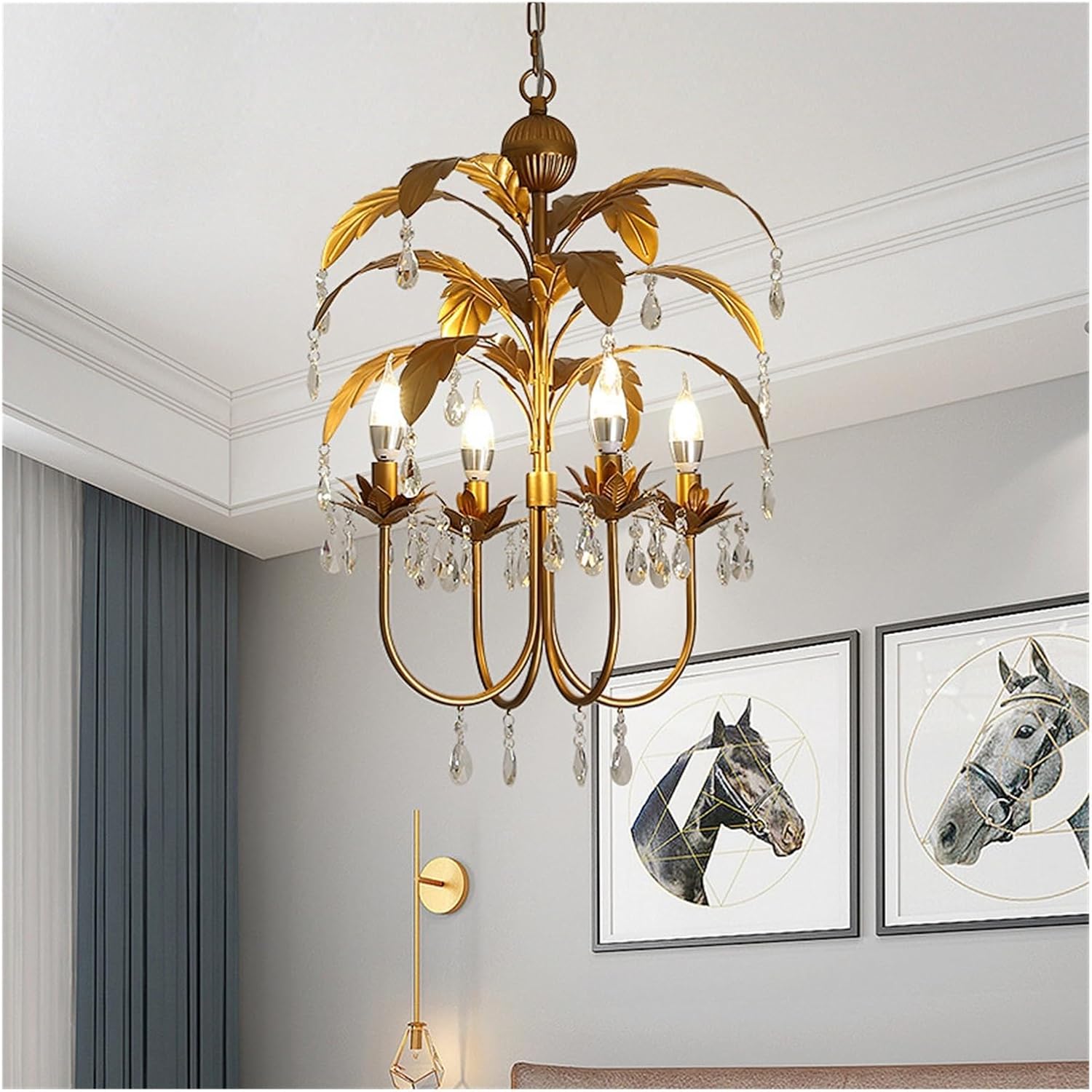 American Retro Rural Crystal Pendent Light - Living Room Dining Room Bedroom Cloakroom E14 Gold Candle Iron Chandelier,Crystal Chandelier, YX-336