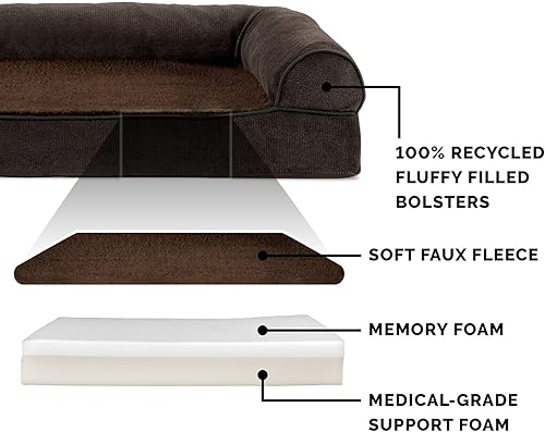 Miniatura 4 de Furhaven Cama para perro, de espuma viscoelástica, estilo sofá, Sherpa y chenilla, café, M
