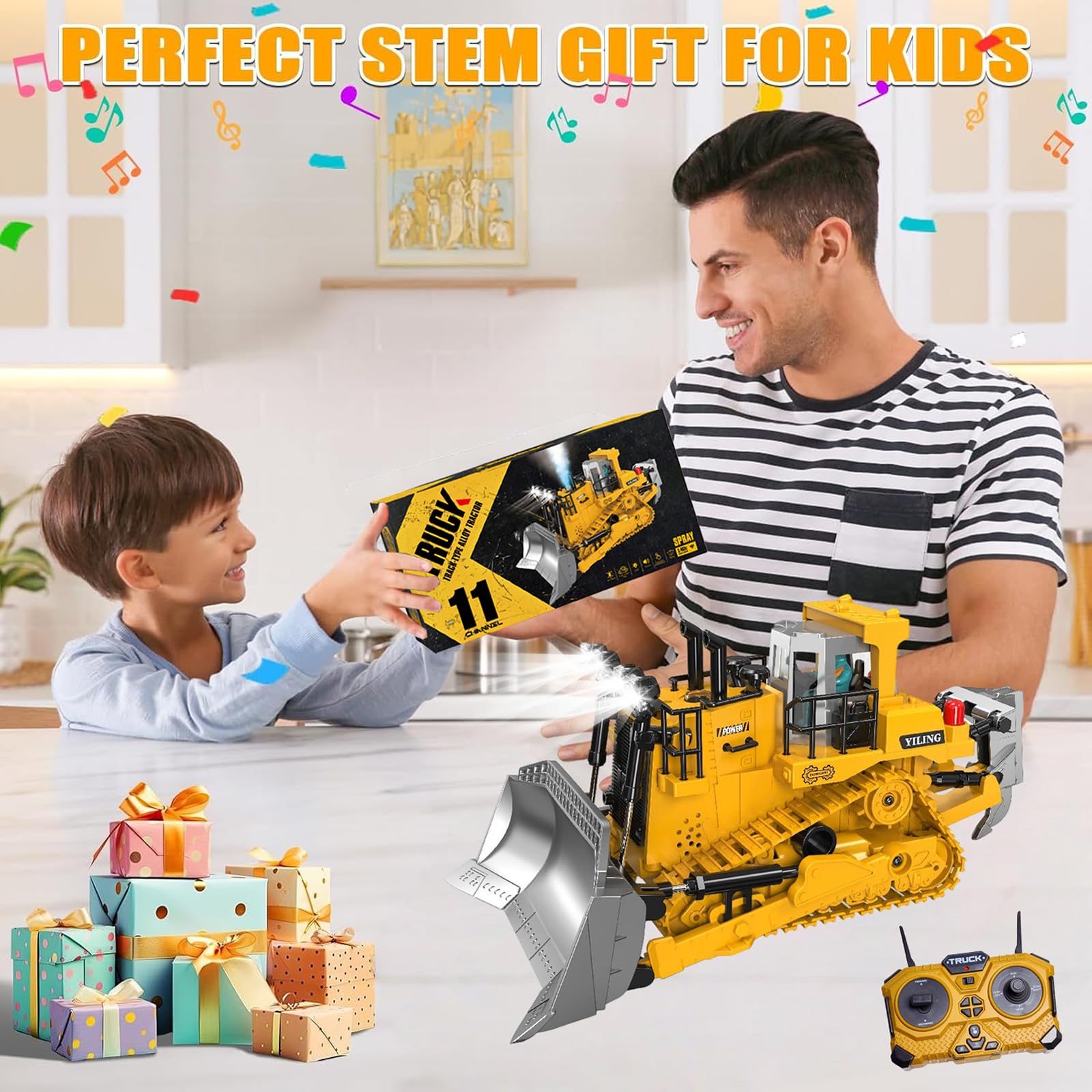 Escala1:16 11Canales Bulldozer teledirigido completamente funcional RC oruga con luz y efectos de sonido y spray; Niños 4 y 12 años Masculino Juguetes Regalo Pascua