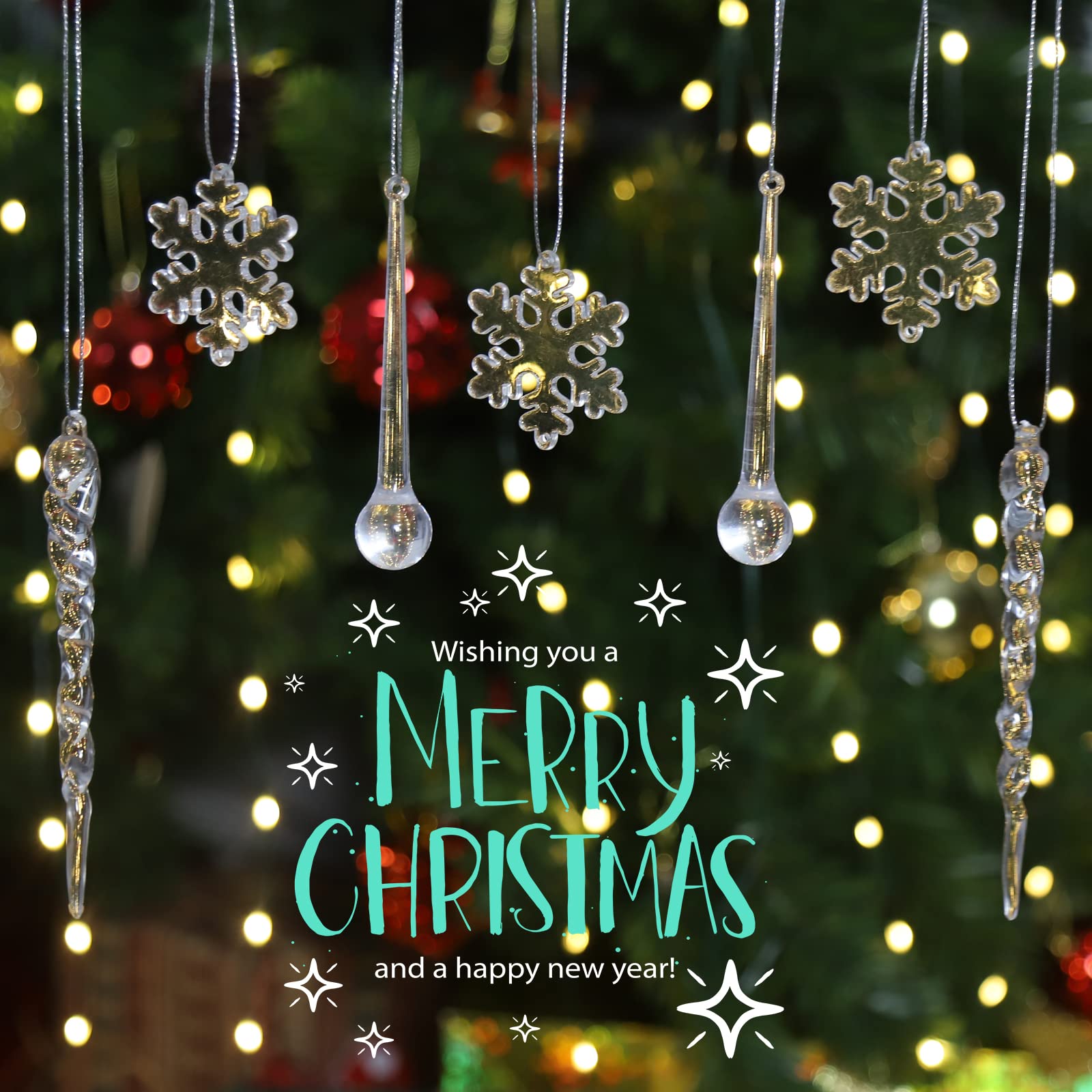 Boisbresil 25Pcs Christmas Decoration Acrylic Snowflake Icicle with Crystal Line Hanging Icicles Ornaments Set Clear Xmas Hanging Icicles Snowflake Pendants for Christmas Tree Decorations Party Decor