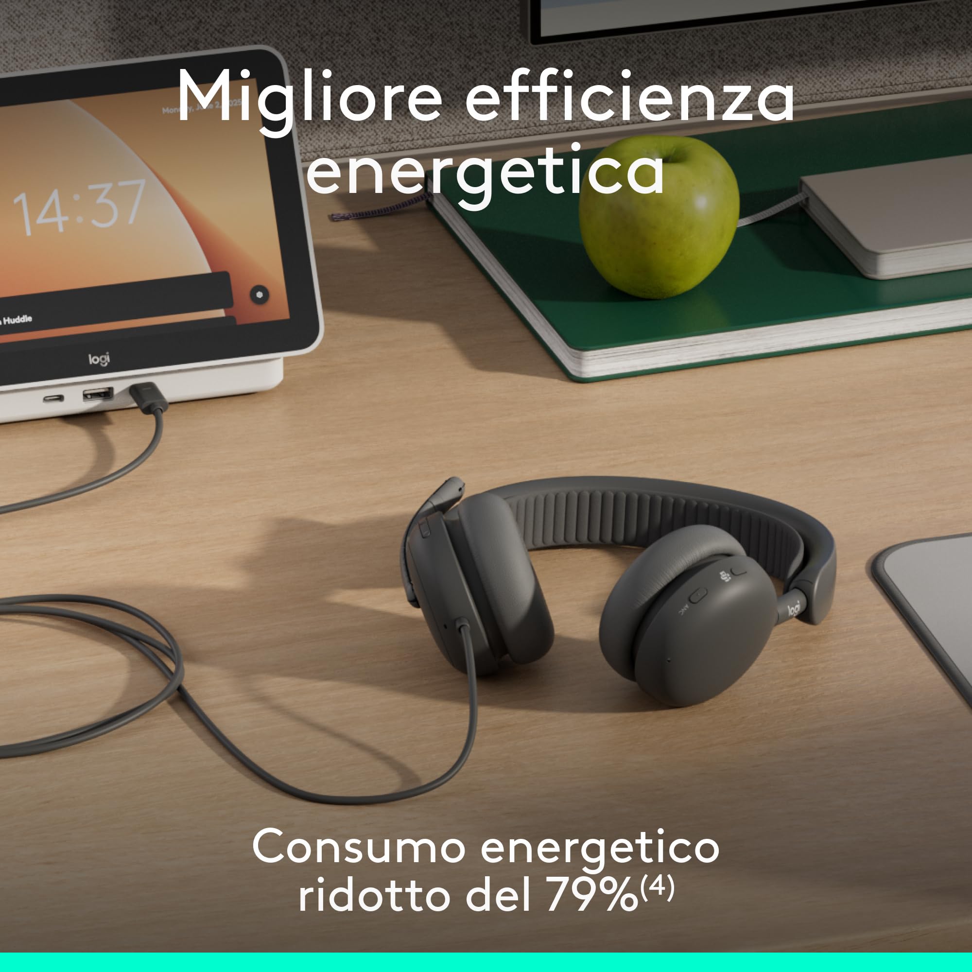 Logitech Zone Wireless 2 ES for Business - Cuffia con microfono wireless con cancellazione del rumore con ANC ibrida adattiva, Bluetooth, USB-C e USB-A, certificazione Microsoft Teams - Grafite