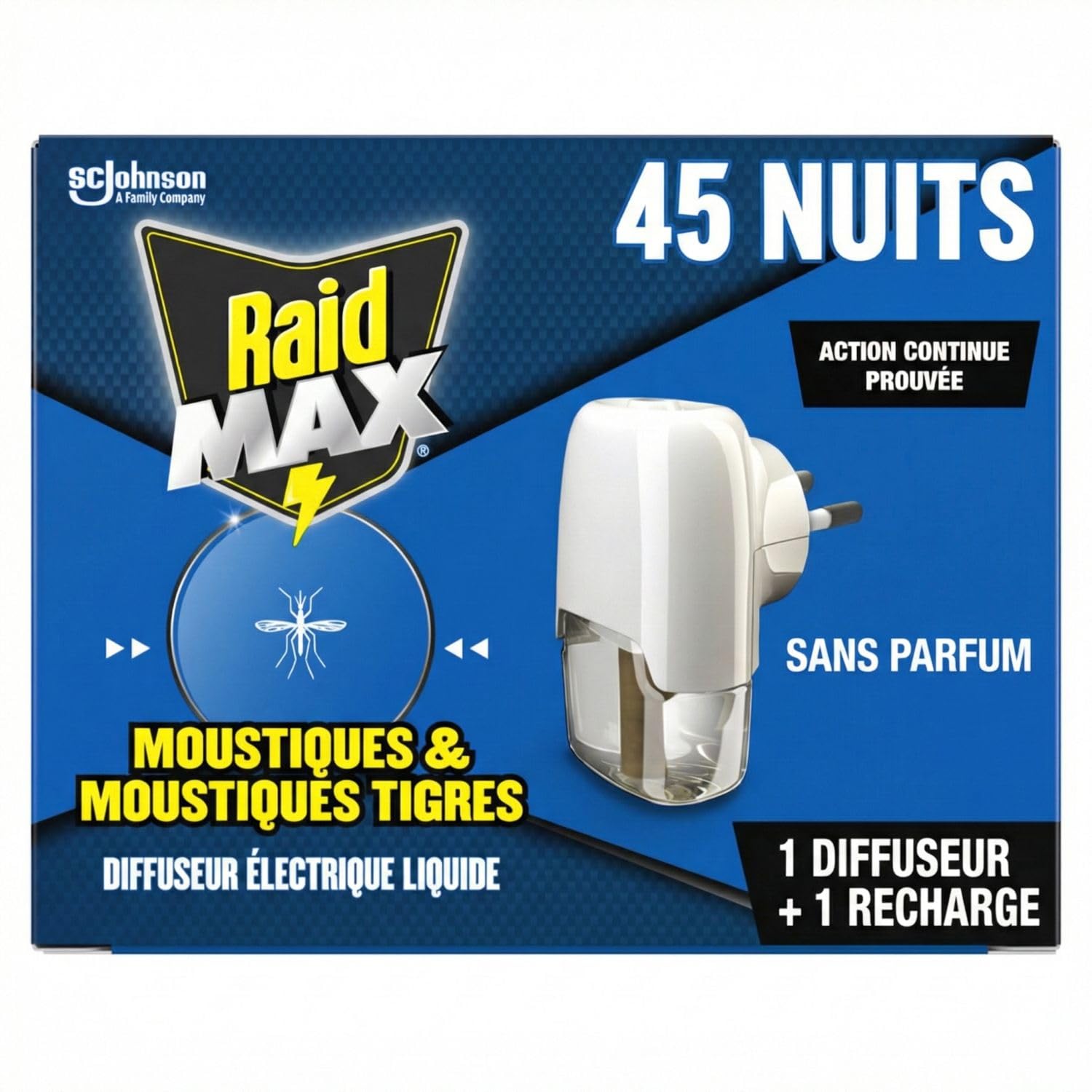 Moustiques et Moustiques Tigres Diffuseur Raid Max - Protection Inodore 45 Nuits - 8