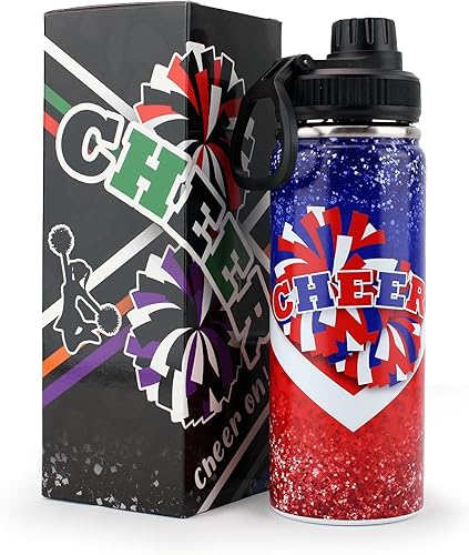 Miniatura 13 de Botella de agua Cheer para niñas, de 18 onzas, botella deportiva de acero inoxidable aislada con asa, regalo de animadora a granel para regalos de